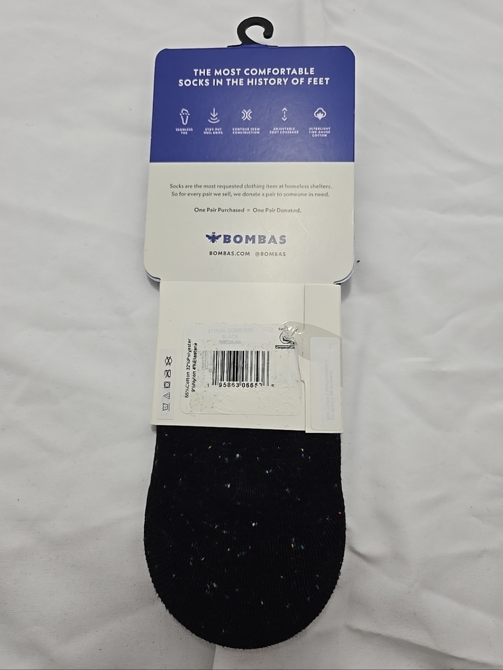 NWT Bombas Cotton Blend Lightweight No Shows Heel Grip Medium Unisex Black - Picture 3 of 3